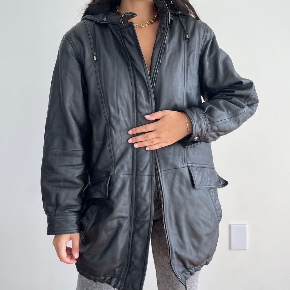 Vintage Charles Klein Black Genuine Leather Jacket - broken zipper